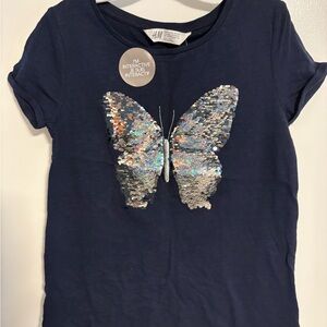 H&M Kids Navy Tee with Sequin Butterfly